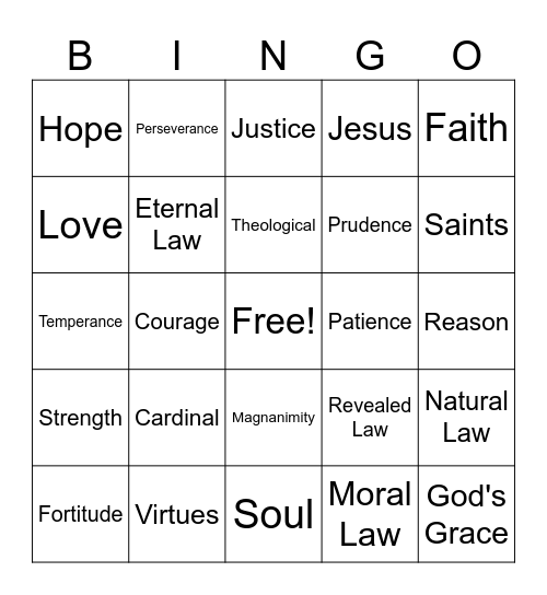 Virtues Bingo Card