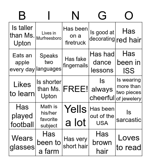 Class Bingo Search Bingo Card