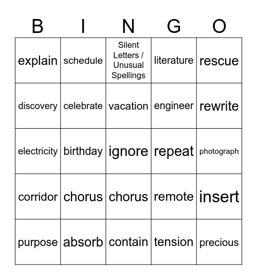 Phonics BINGO Card