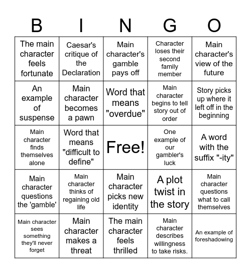 A Soldier For the Crown Bingo Card