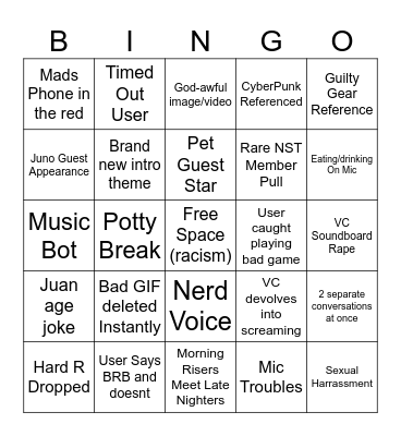 NST Bingo Card Bingo Card