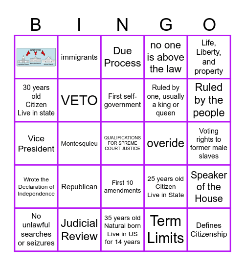 Civics EOC review Bingo Card