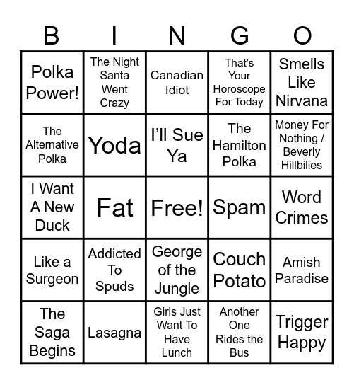 Weird Al Is The Best Bingo Card