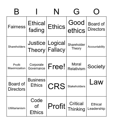 Business Law Chapter 4 Vocab Bingo! Bingo Card