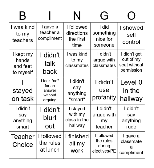 REGULATE Bingo Card