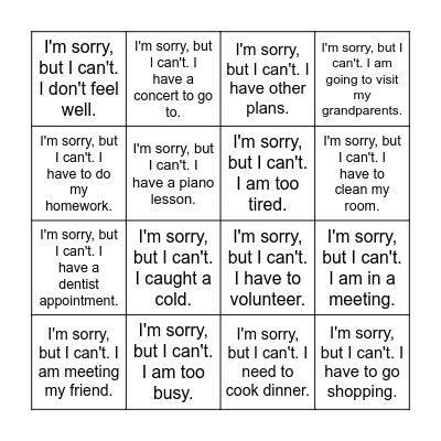 I'm sorry, but I can't. I ~ Bingo Card