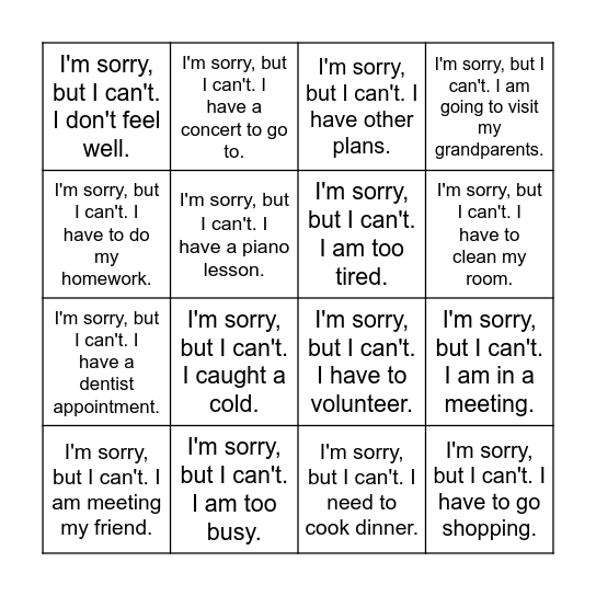 I'm sorry, but I can't. I ~ Bingo Card