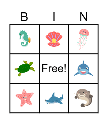 Sea animals Bingo Card