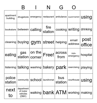 Unit 11 Vocabulary Bingo Card