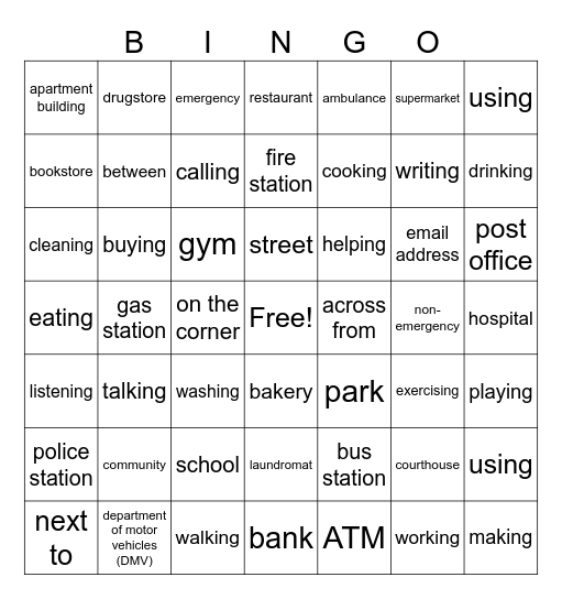 Unit 11 Vocabulary Bingo Card