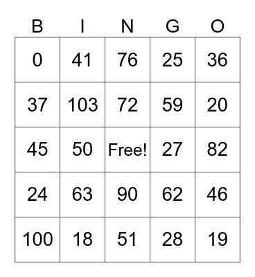 2 Digit Addition and Subtraction Bingo Card