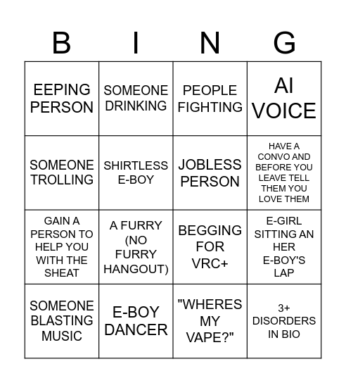 VRC BINGO!!! Bingo Card