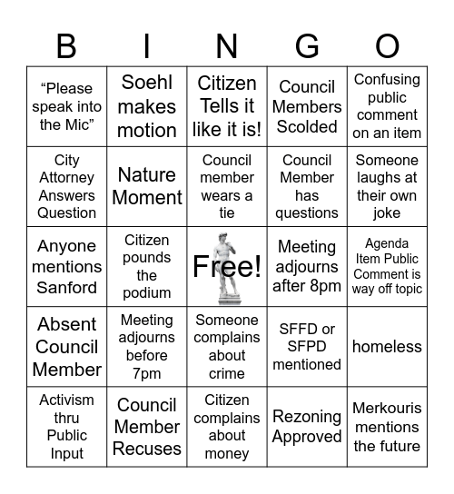 Sioux Falls City Council Bingo Card