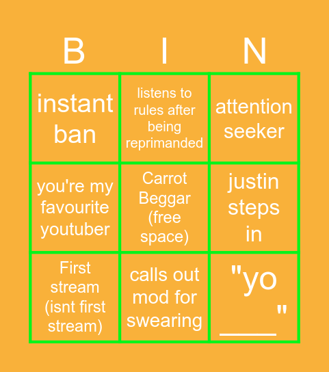 Timtom bigno Bingo Card