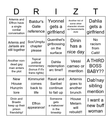 New Drizzt Book Bingo!! Bingo Card