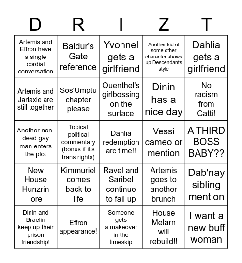 New Drizzt Book Bingo!! Bingo Card