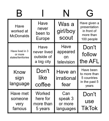 DA Bingo Card