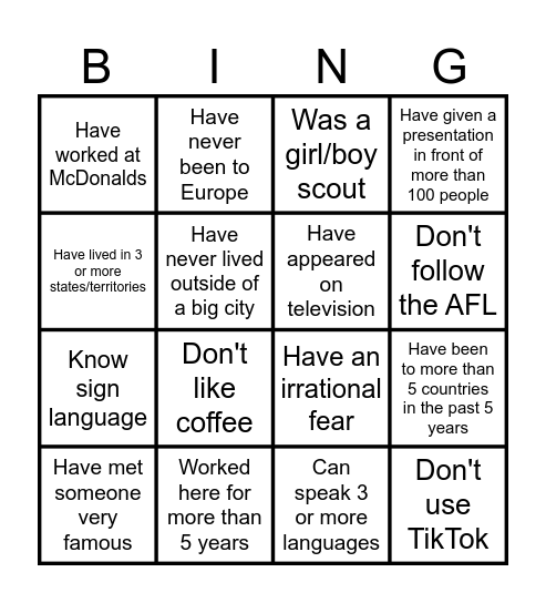 DA Bingo Card