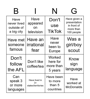 DA Bingo Card