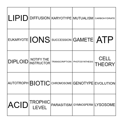 BIOLOGY STATE TEST BINGO Card