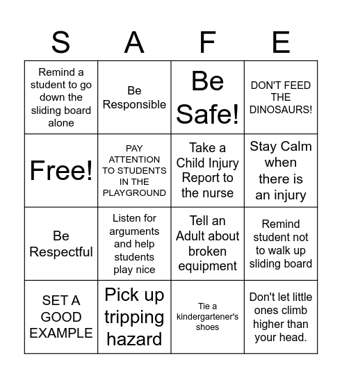 Playground Safety Bingo Card