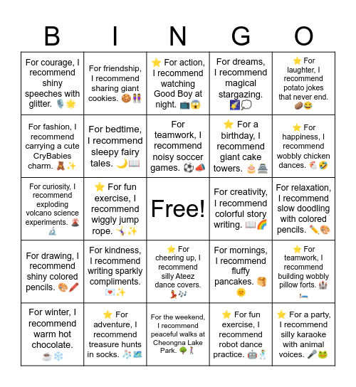 B18 L5 For a spicy snack, I recommend yupgi tteokbokki. 🌶️🍢 Bingo Card