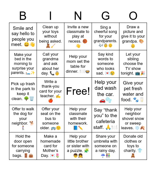 B18 L5 Say kind words to someone who looks sad. 💌😢 Bingo Card