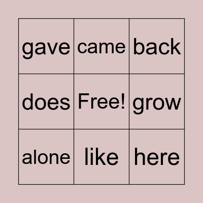 Sight Words Bingo Card
