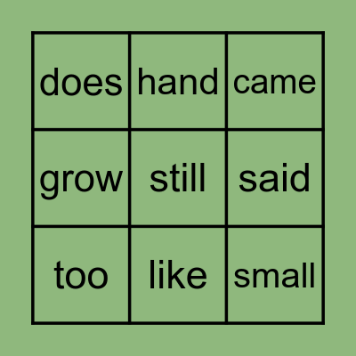 Sight Words Bingo Card