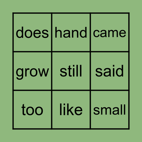 Sight Words Bingo Card