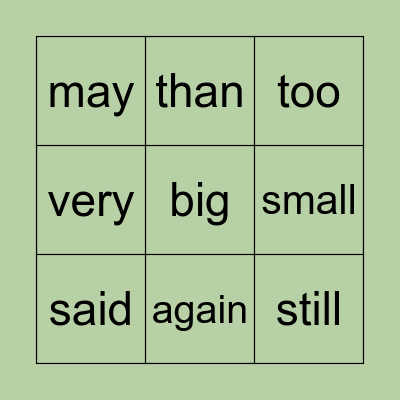 Sight Words Bingo Card