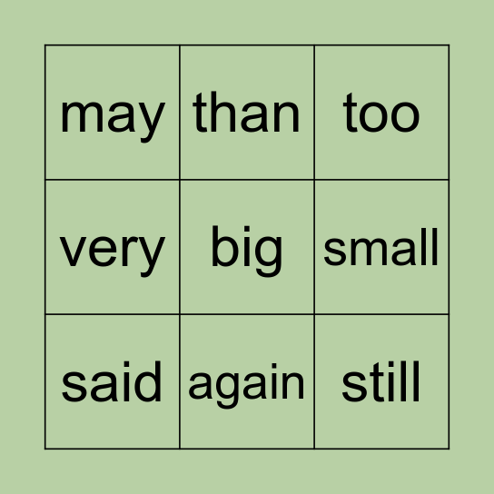 Sight Words Bingo Card