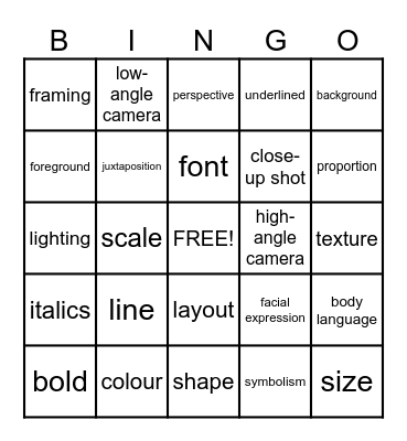 Visual Element Bingo Card