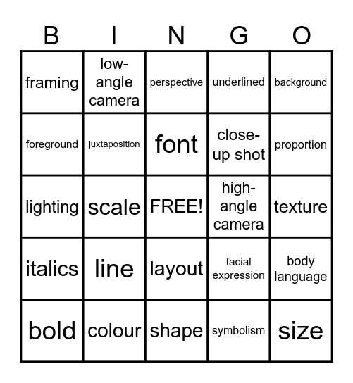 Visual Element Bingo Card
