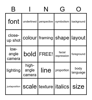 Visual Element Bingo Card