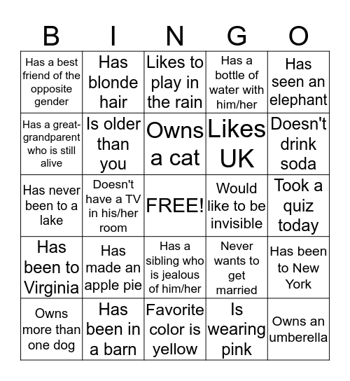 Class Bingo Search Bingo Card