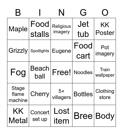 Aftershock ACNH Bingo Card