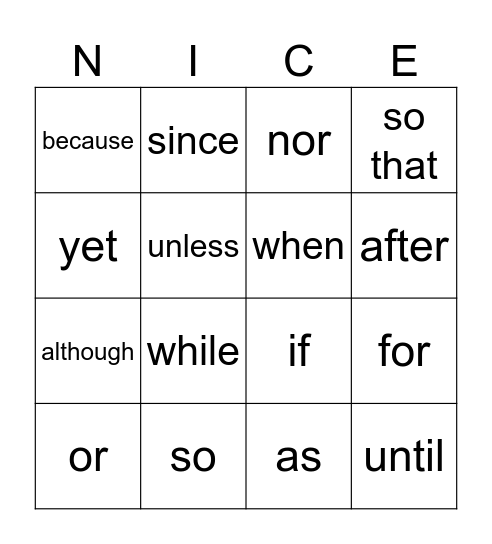 CONJUNCTIONS Bingo Card