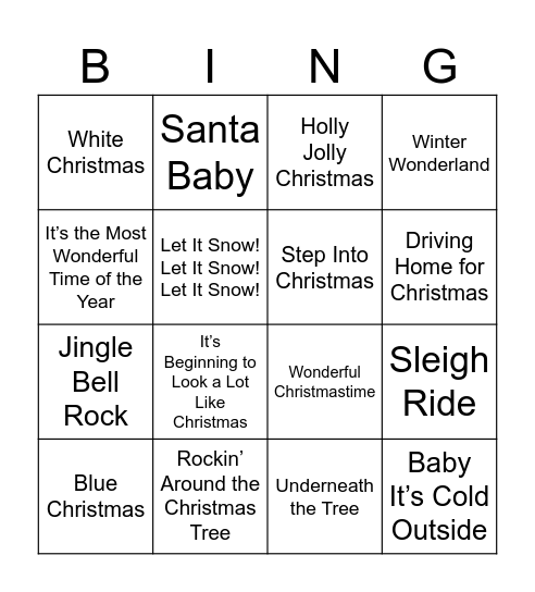 CHRISTMAS SONG BINGO Card