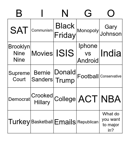 Thanksgiving Bingo Card
