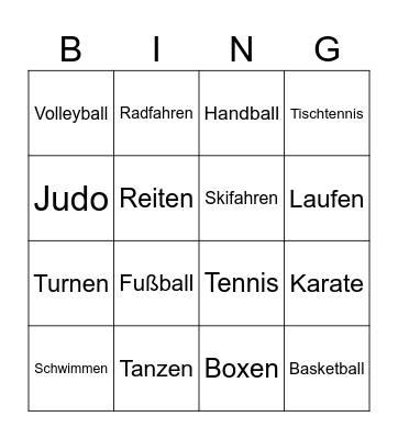 Sportarten Bingo Card