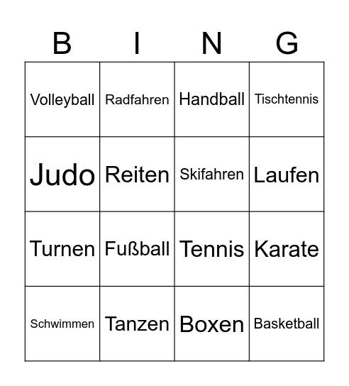 Sportarten Bingo Card