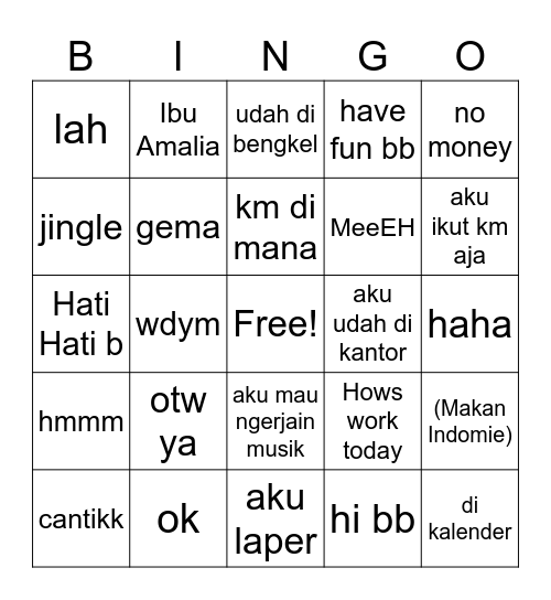 Ilyas' Bingo Card