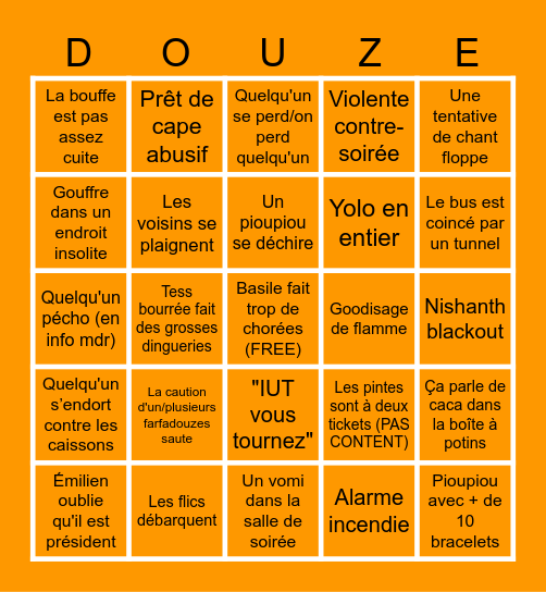 Bingo du WEI Bingo Card
