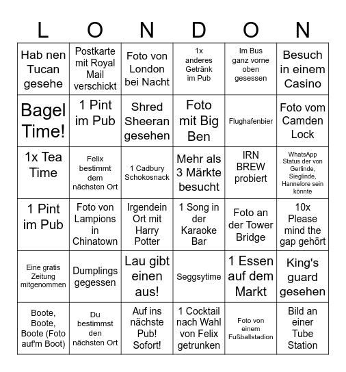 Laui's London Bingo Card