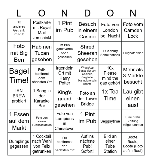 Laui's London Bingo Card