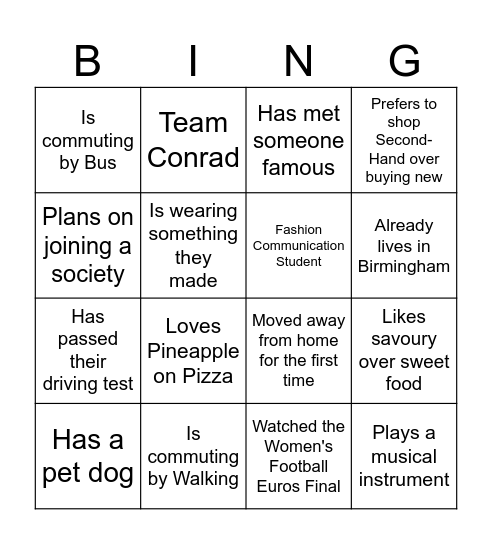 Creative Icebreaker Bingo Card