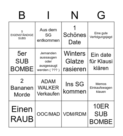 Dienstagsbingo Card