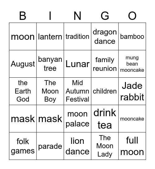 Mid Autumn Festival Bingo Card