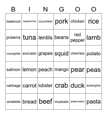 Food Bingo Card